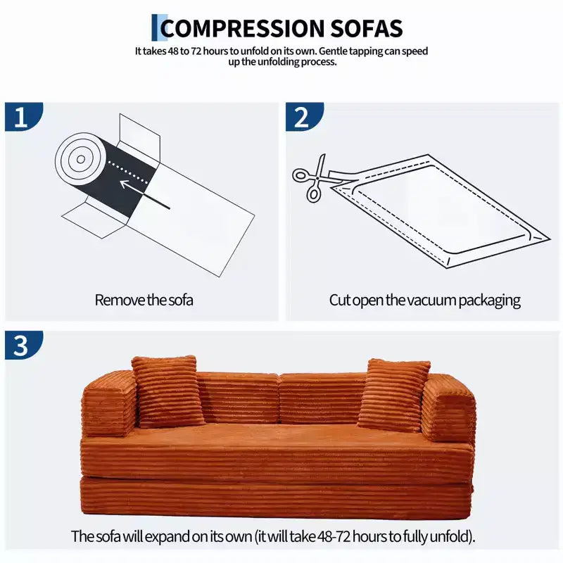 Canapé-lit convertible 5-en-1 80,7 po – Velours côtelé, 1200 lb, Aucun assemblage