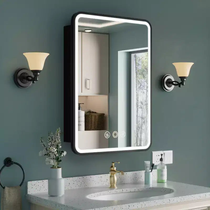 Black / White / Gold LED Medicine Cabinet, Single Door, Left or Right Hinge, Recessed or Wall-Mounted