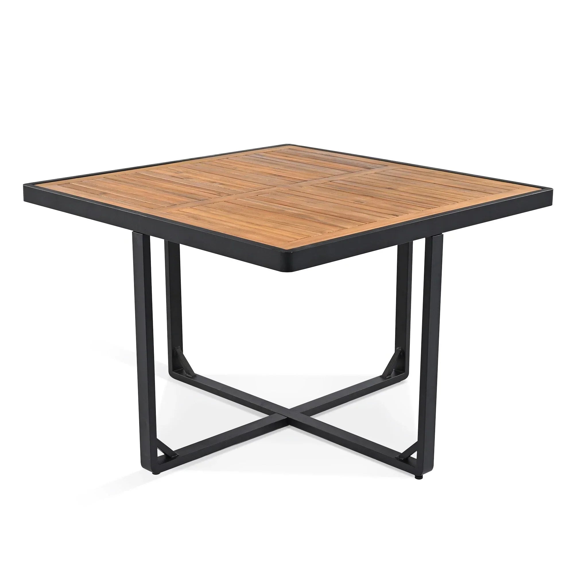 18-Pieces Acacia Wood Patio Dining Set, 8 Cushioned Chairs & 8 Ottomans & 2 Square Table