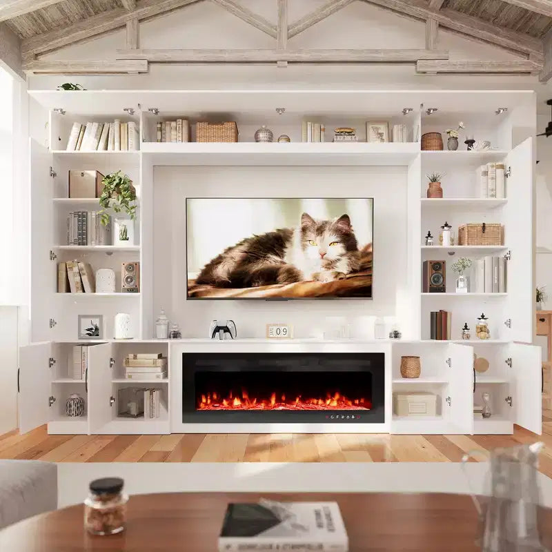 EROMMY 112Large Wall Unit Entertainment Center With Fireplace And LED Lights