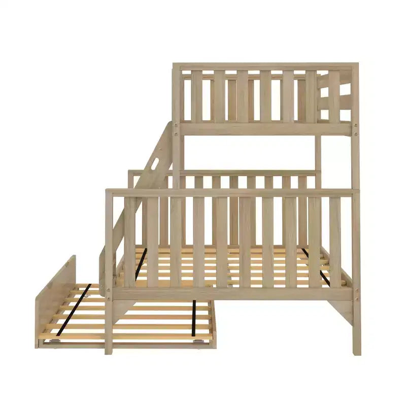 Max & Lily Bunk Bed Twin over Full with Trundle, Solid Wood Scandinavian Style Bunk Beds for Kids