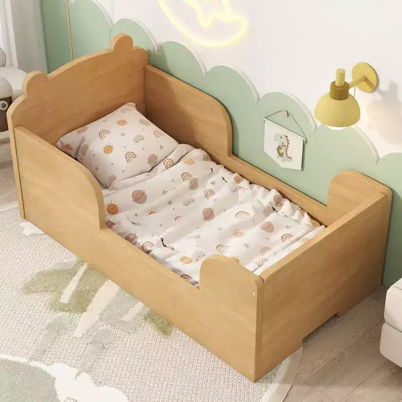 Okak Bear-Shaped Floor Bed for Ages 3-6, Toddler Bed Frame with Safety Fence, Cute Animal-Shaped Kids Bed