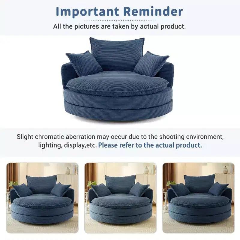 Fauteuil d'appoint pivotant à 360°, Fauteuil pivotant rond en forme de baril avec coussin pour salon