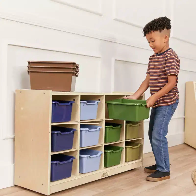 Cubby Mobile Tray Cabinet and 15 Scoop Front Bins, 3x4, Kids Furniture