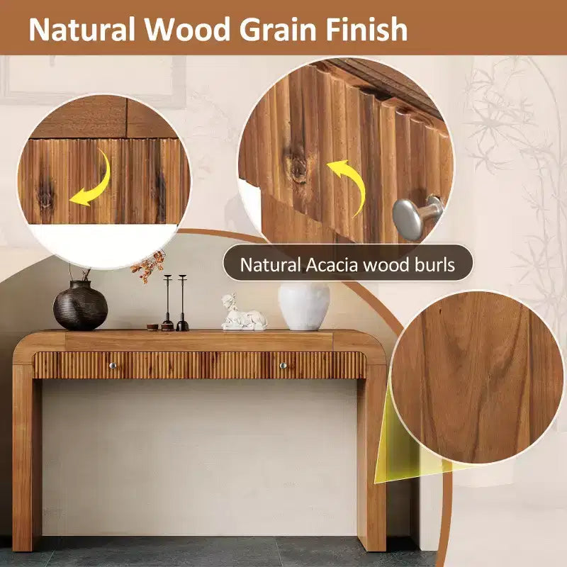 Whisen Rustic Console Table Entryway Table Side Table with Fluted Drawer Front