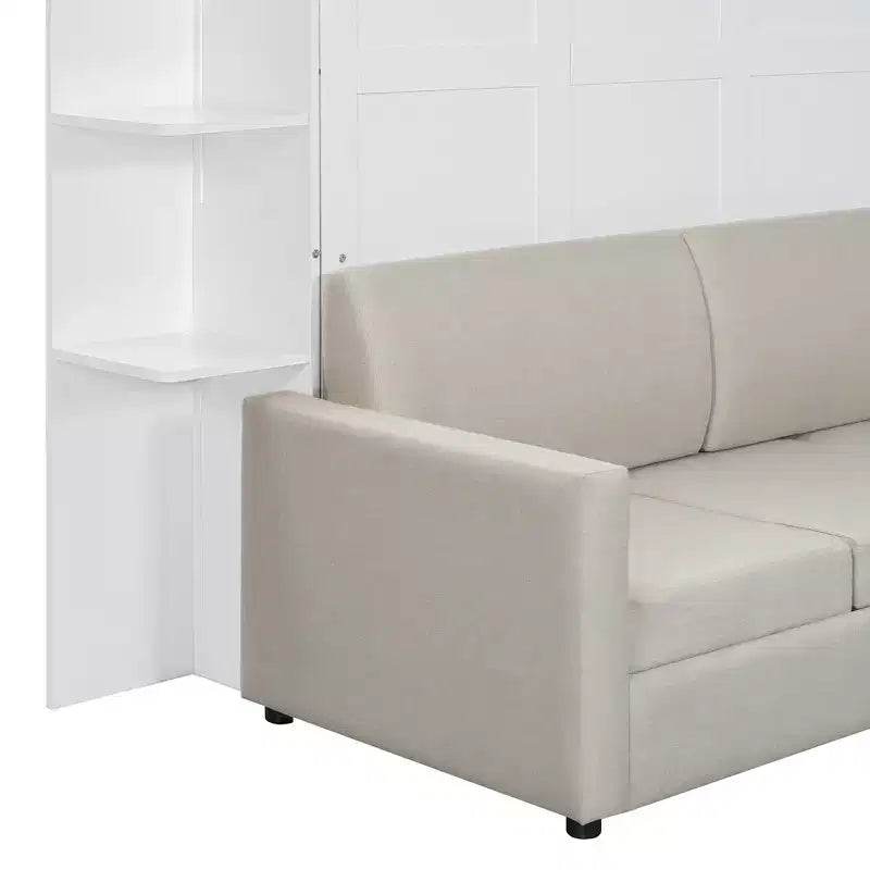 Whisen Modern Design Wood Frame Queen Size Murphy Bed Wall Bed with Sofa and Shelves
