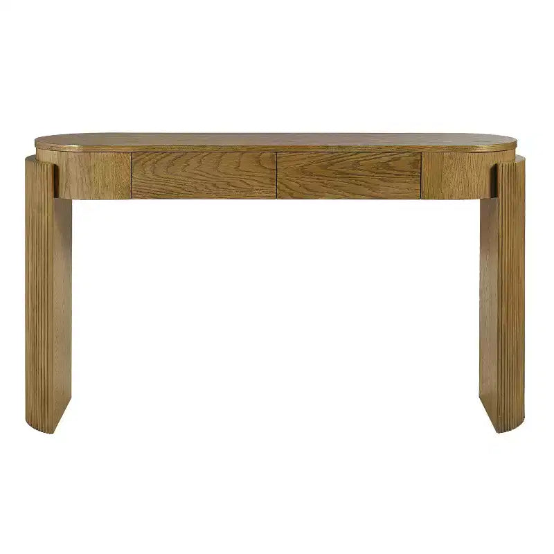 Merax Modern Oval-Top Console Table with Fluted Curved Legs & Dual Hidden Drawers