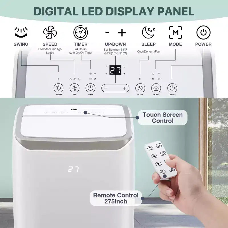 14000Btu Portable Air Conditioner Cools Up to 750 Sq.Ft, Portable AC Unit with Dehumidifier