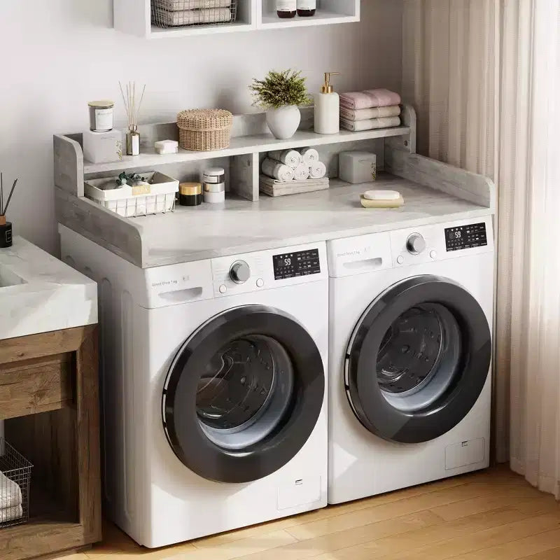 2-Tier Washer and Dryer Countertop with Shelf or Drawers, Laundry Countertop Cover with Non-Slip Pad, 54X27.5 Laundry Topper for Folding Clothes