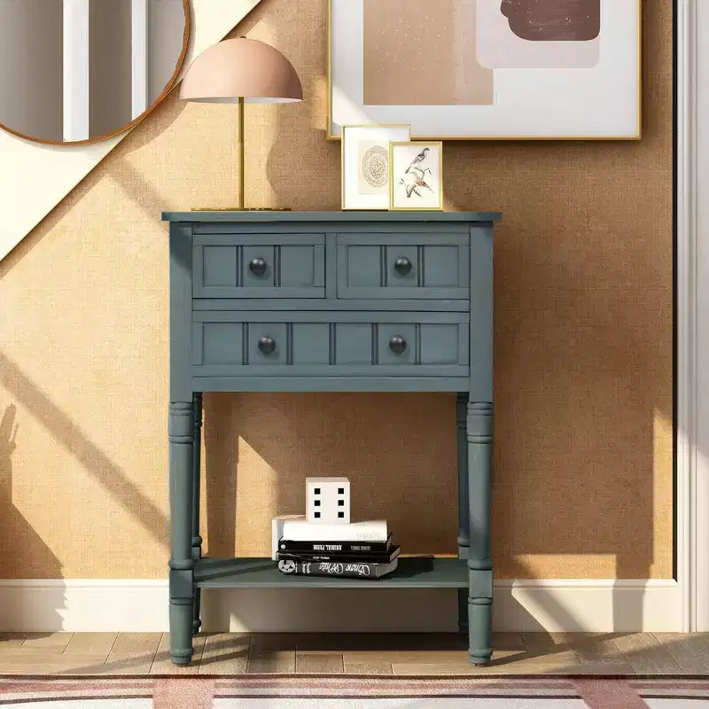 Console étroite de 60 cm avec 3 tiroirs et étagère, table d'appoint pour petite entrée ou salon