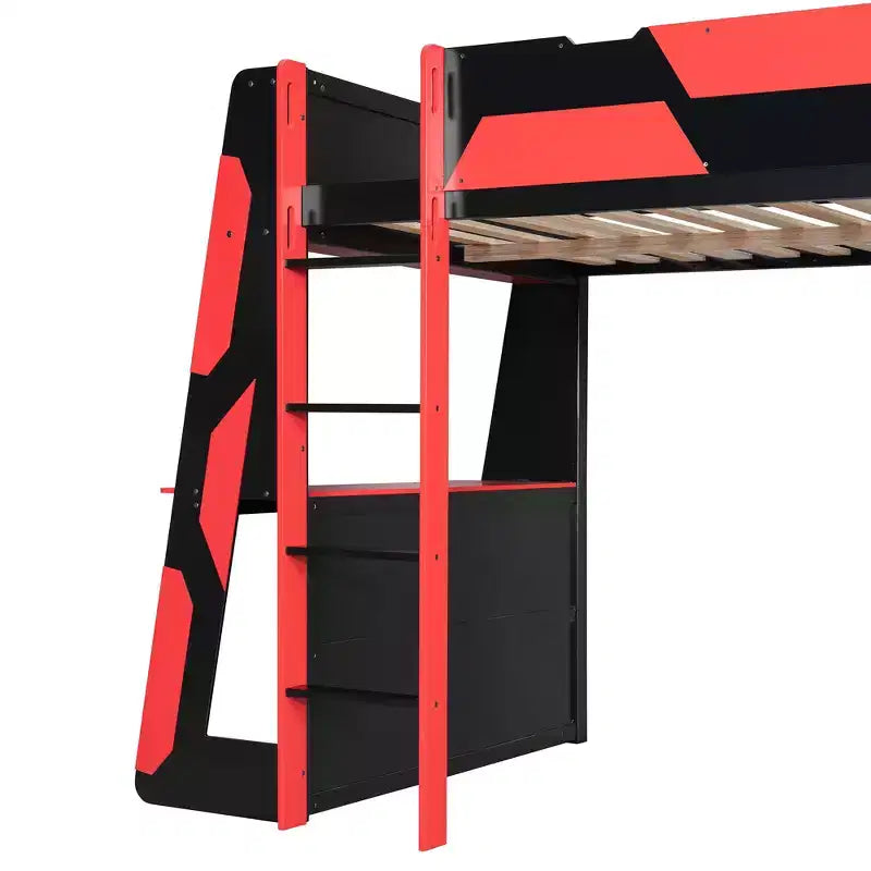 Luxystar Full Gaming Loft Bed with Desk, Storrage Shelves and Lights