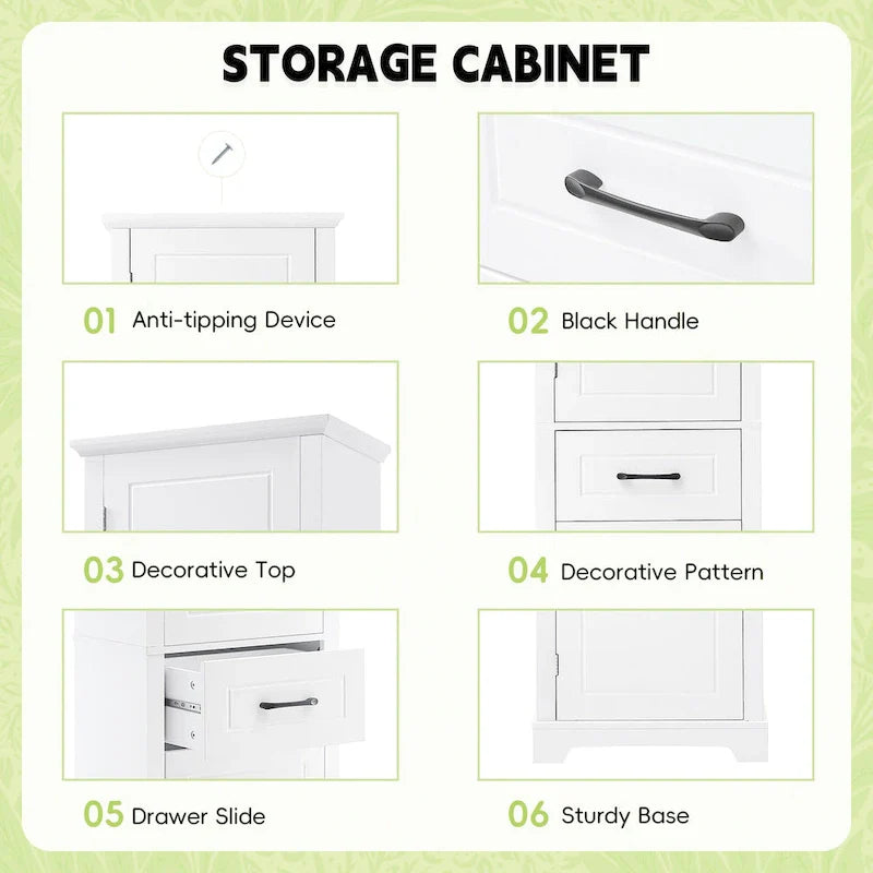 Freestanding Bathroom Cabinet with 2 Doors, Adjustable Shelves & Door Storage ,Tall Bathroom Organizer