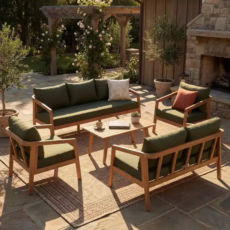 Christopher Knight Home Sunny Modern 5 Piece Acacia Seating Set with Rectangular Slatted Table and 7 Seaters