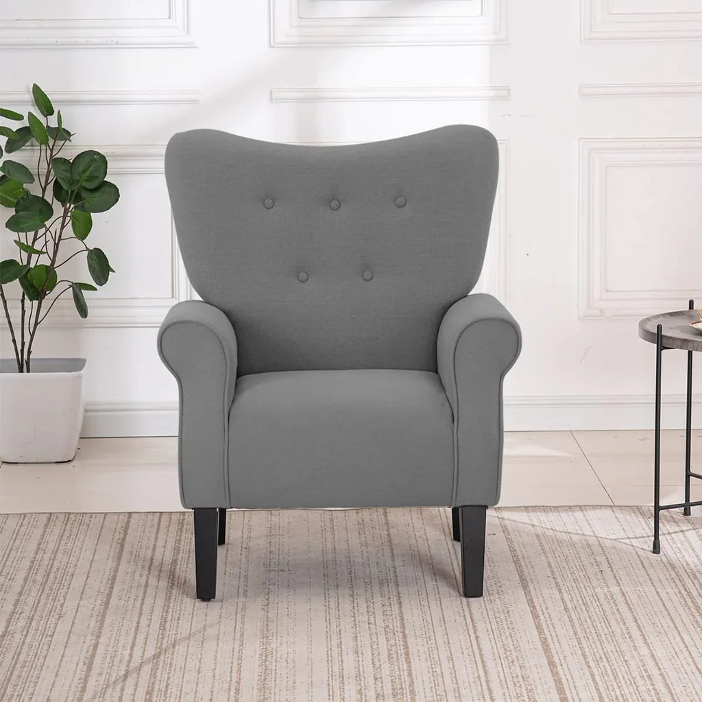 Erommy Modern Accent Chair, High Back Armchair, Upholstered Fabric Button Single Sofa with Wooden Legs for Living Room