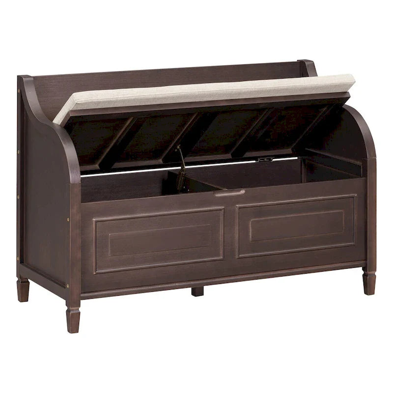 Rustic Solid Wood Entryway Storage Bench with Safety Hinge