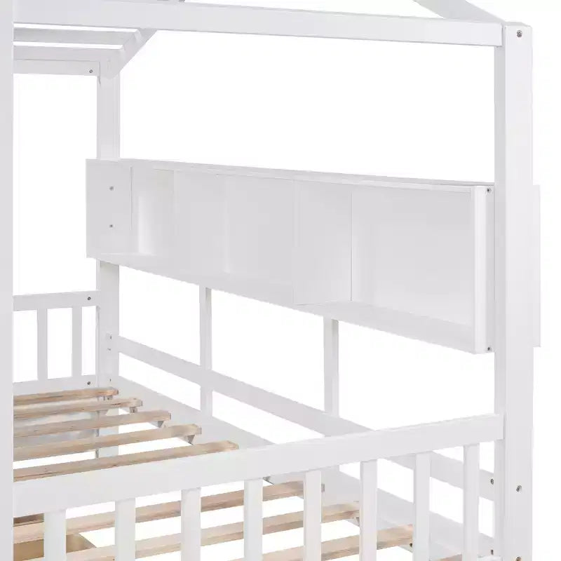 Lit cabane en bois double/complet avec 2 tiroirs, lit pour enfants avec étagère de rangement - ModernLuxe