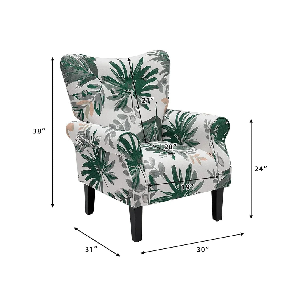 Erommy Modern Accent Chair, High Back Armchair, Upholstered Fabric Button Single Sofa with Wooden Legs for Living Room