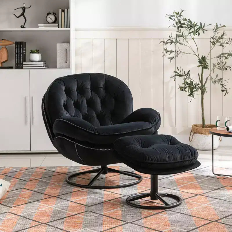 Okak Velvet Accent Chair with Ottoman,Modern Mid-Century Style Armless Living Room Chair,Soft Comfy Sitting Chair for TV Watching,Gaming