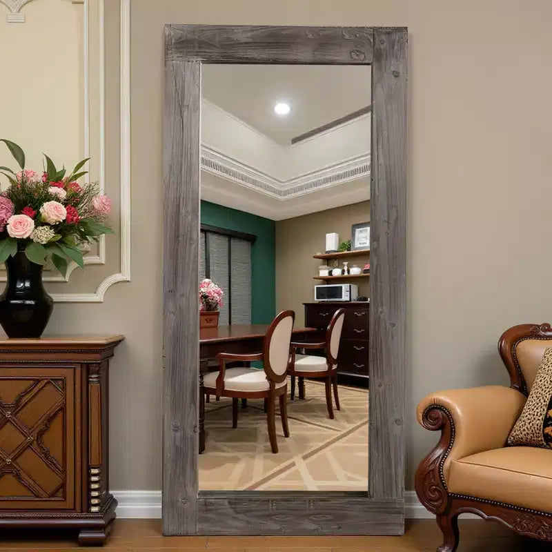 71x31 inch Solid Wood Right Angled Rectangular Used Brown Full-length Mirror (without Bracket)