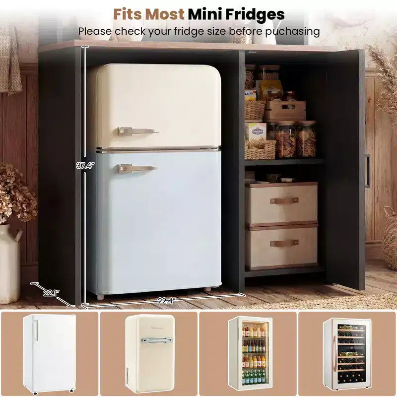 Besiost Kitchen Pantry Cabinet with Mini Fridge Space, Coffee Bar Cabinet with Storage Shelf
