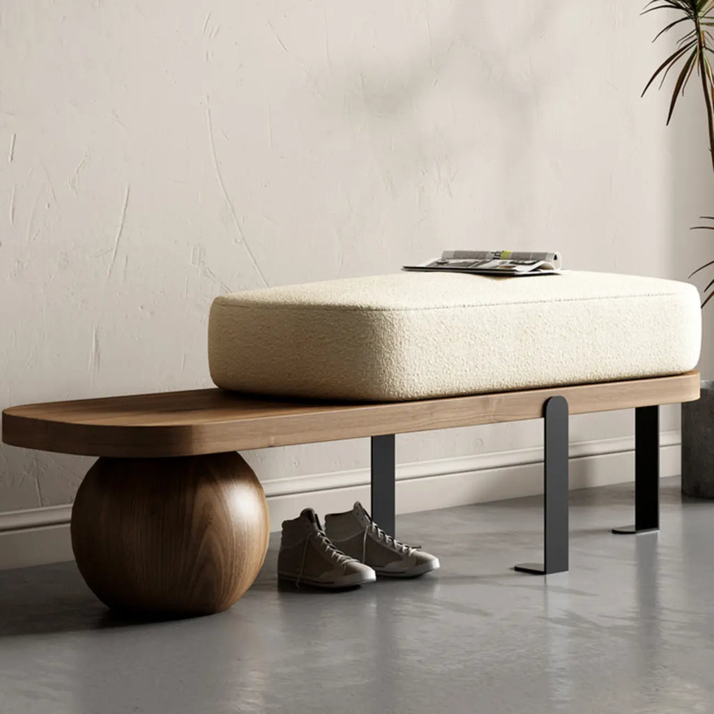 Modern Wooden Beige Upholstered Short Bench