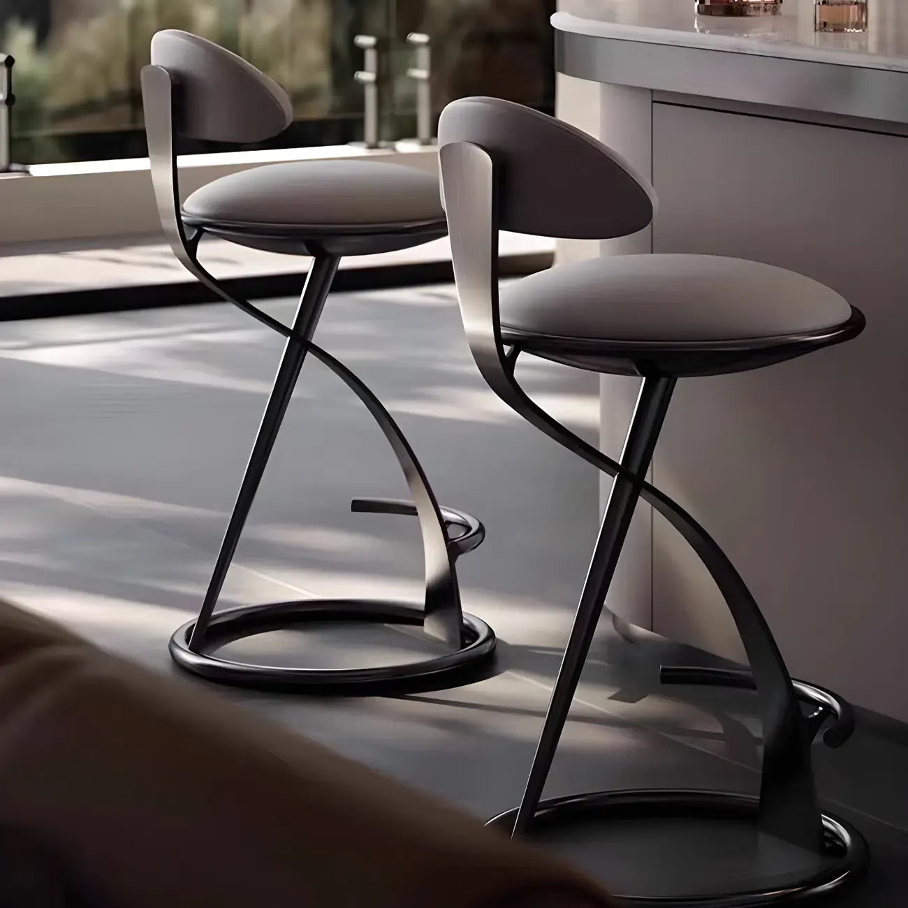 Luxury Gold Metal Frame Sleek Beige Leather Bar Stool