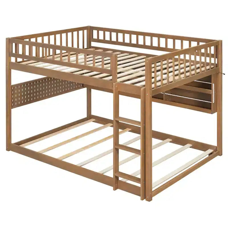 Luxystar Full Over Full Modern Low Bunk Bed With Storage Lighted Shelves And Pegboard