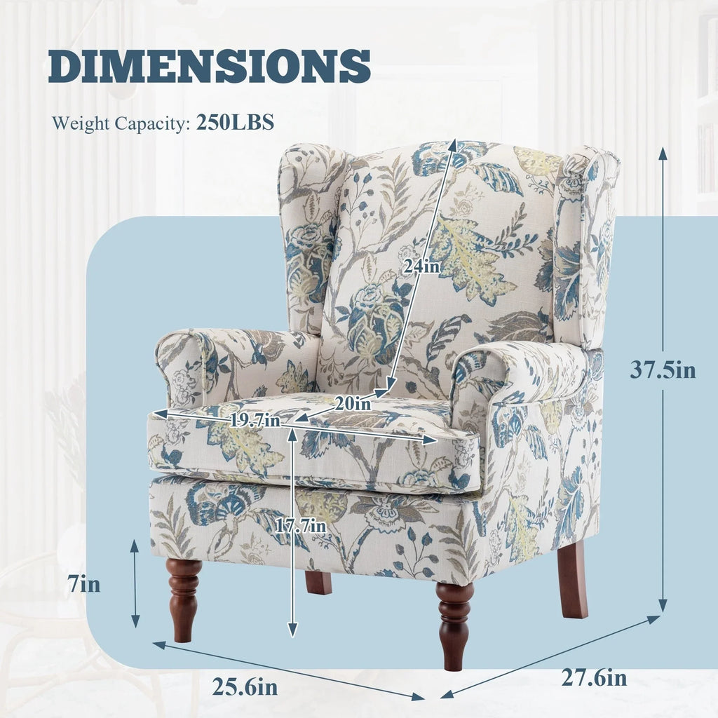 Erommy Modern Accent Chair, High Back Armchair, Upholstered Fabric Button Single Sofa with Wooden Legs for Living Room
