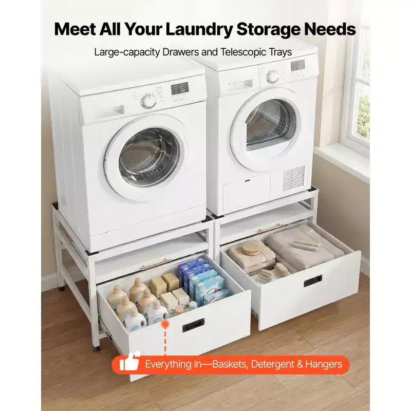VEVOR Laundry Pedestal, 22.6 in Height, 29x29 in Washer and Dryer Pedestals with Pull-out Tray and Storage Space,800 lbs Load Capacity,Non-Slip,White