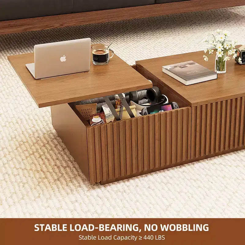 51.1 Mid-Century Modern Lift Top Coffee Table, Walnut Rectangular Center Table for Living Room