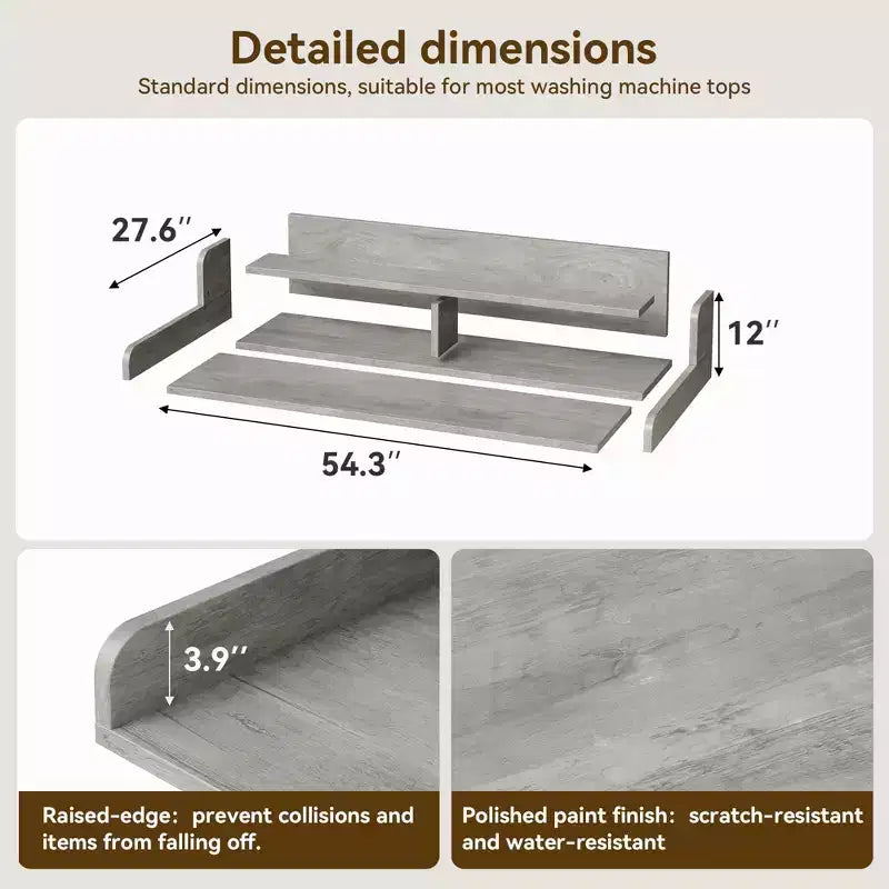 2-Tier Washer and Dryer Countertop with Shelf or Drawers, Laundry Countertop Cover with Non-Slip Pad, 54X27.5 Laundry Topper for Folding Clothes