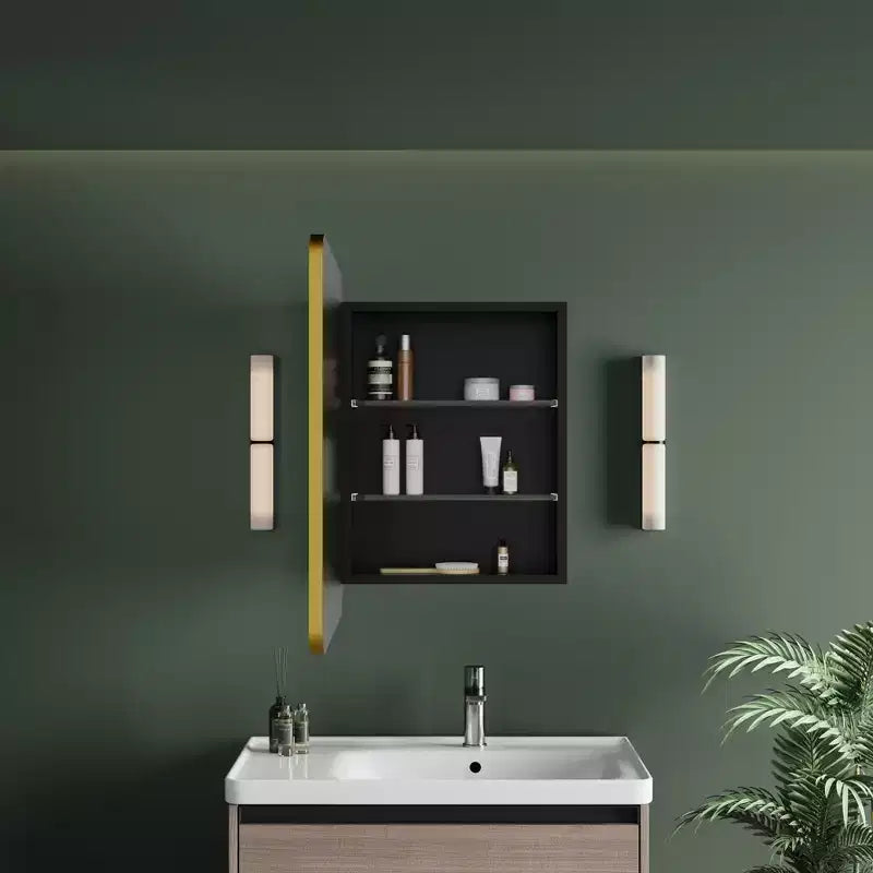 Black / White / Gold LED Medicine Cabinet, Single Door, Left or Right Hinge, Recessed or Wall-Mounted